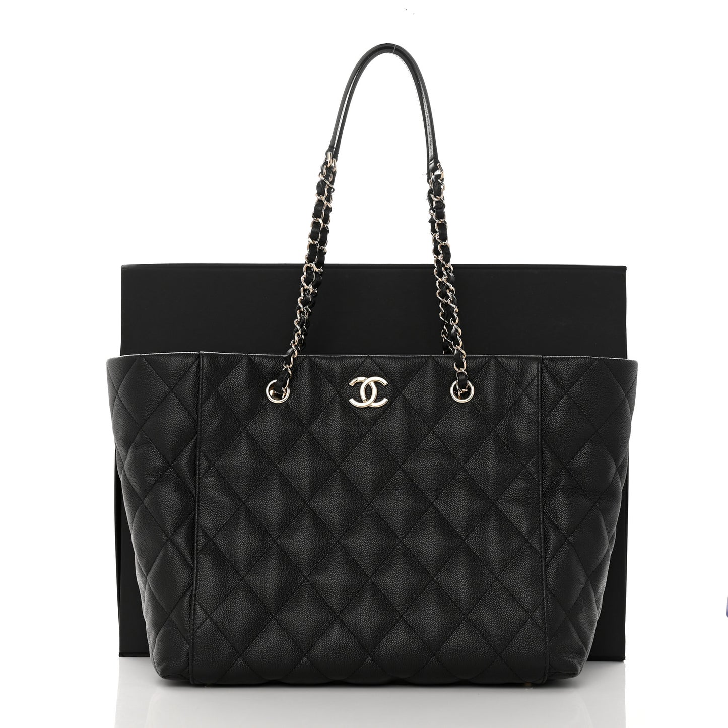 Caviar Quilted Large Shopping Tote Black