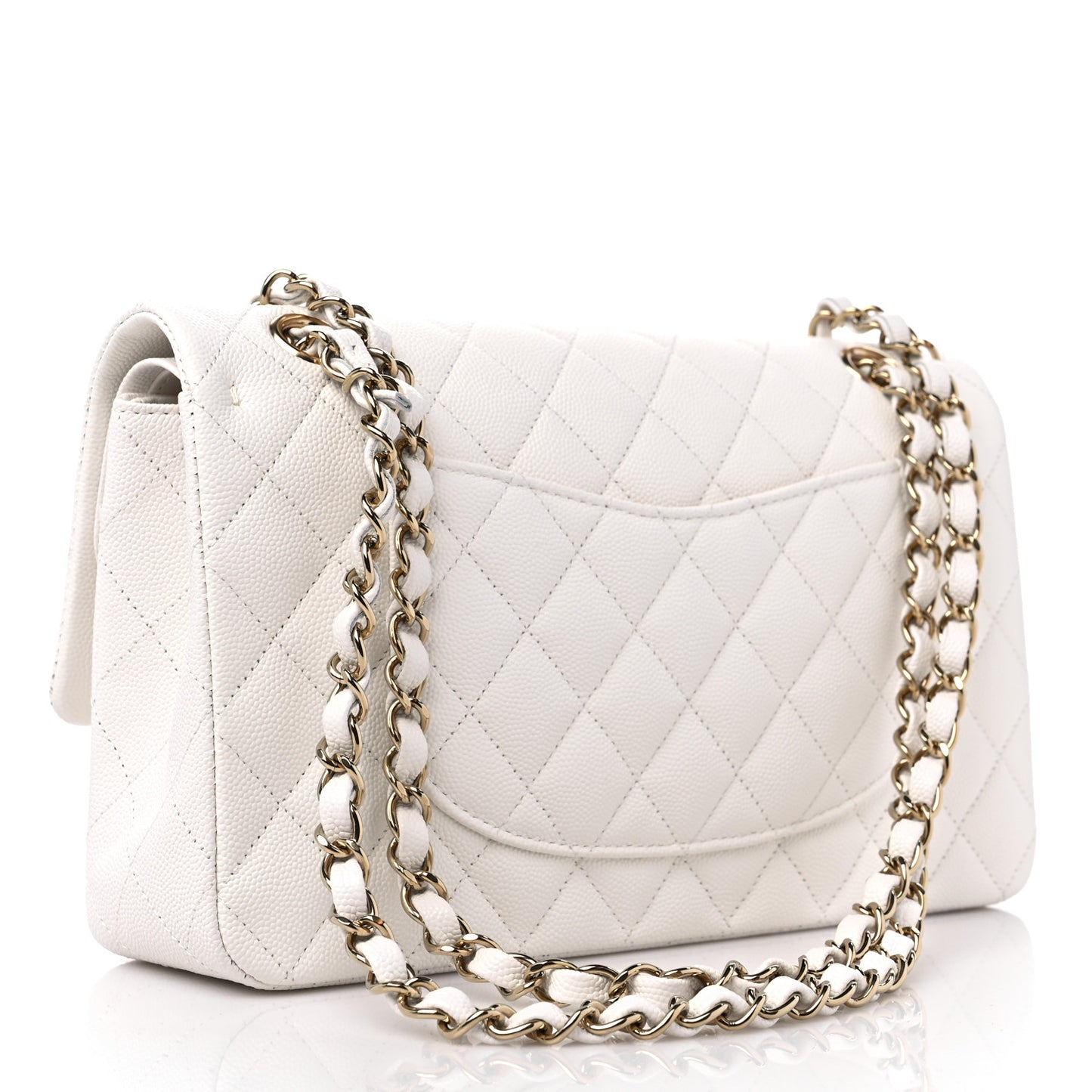 Caviar Quilted Medium Double Flap White