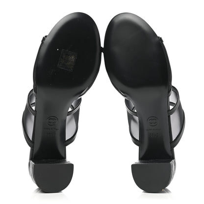 Chanel Mesh Lamskin Quilted CC Mules 38.5 Black 5 of 8