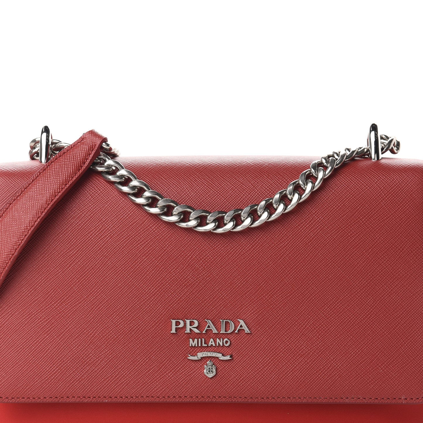 Saffiano Tessuto Nylon Chain Shoulder Bag Rosso