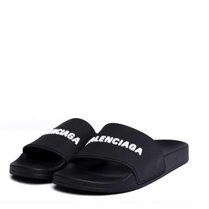 Balenciaga Rubber Womens Logo Pool Slide Sandals 41 Black White 2 of 20