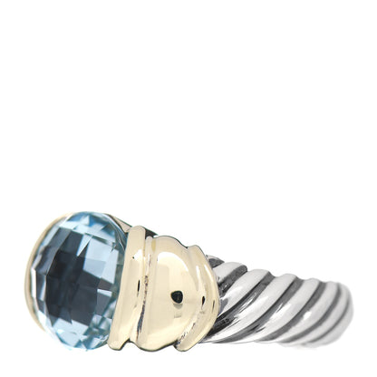 David Yurman Sterling Silver 14K Yellow Gold Blue Topaz Cable Capri Ring 51 5.75 3 of 5