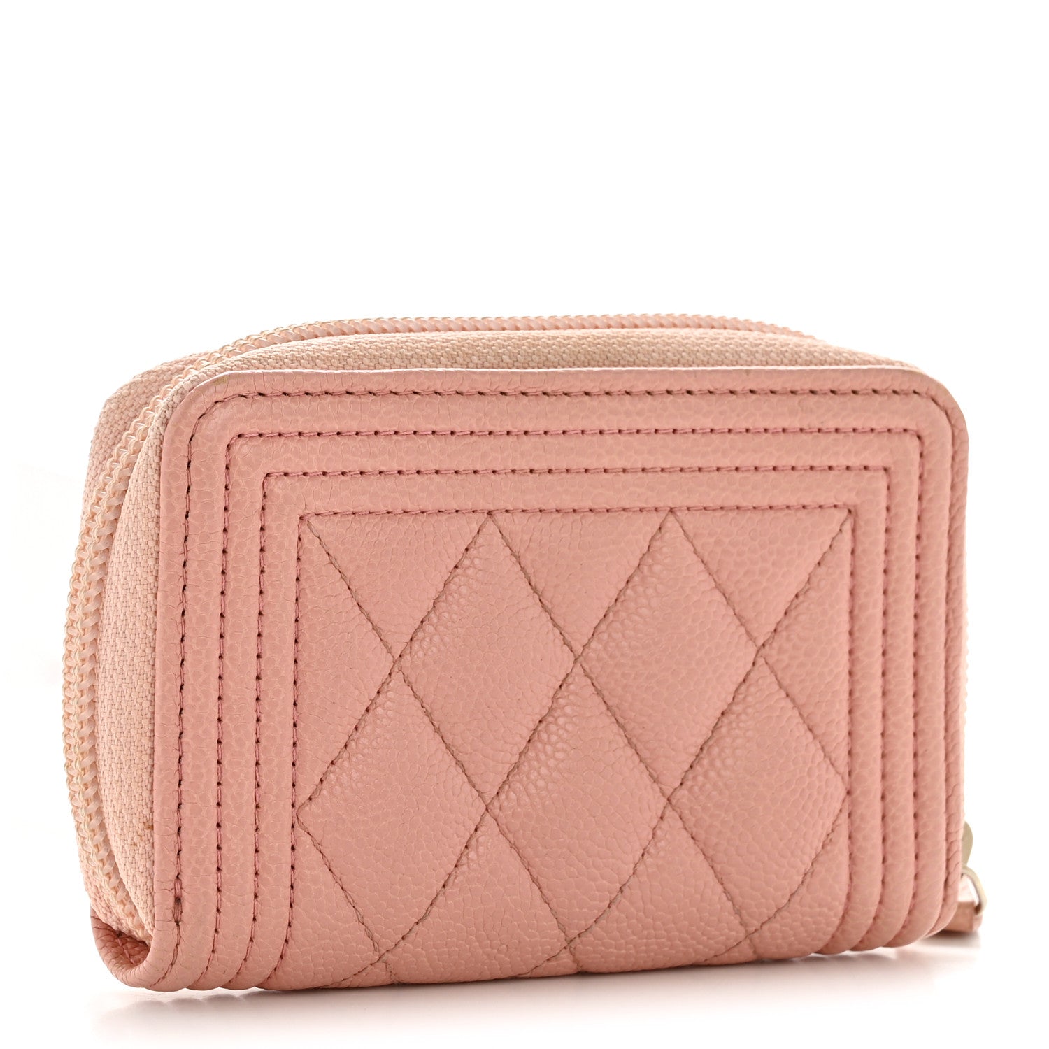 Chanel Caviar Quilted Boy Zip Around Coin Purse Wallet Light Pink 3 of 12