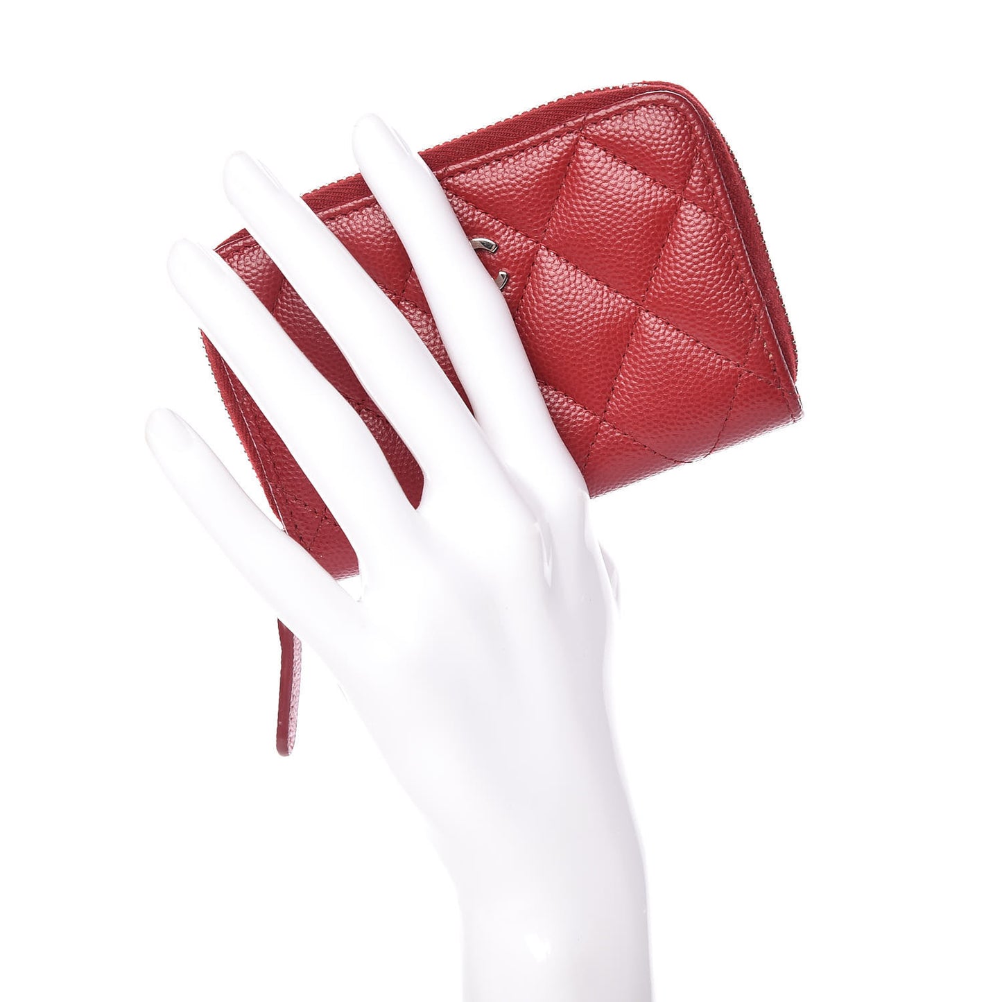 Caviar Quilted Zip Coin Purse Dark Red