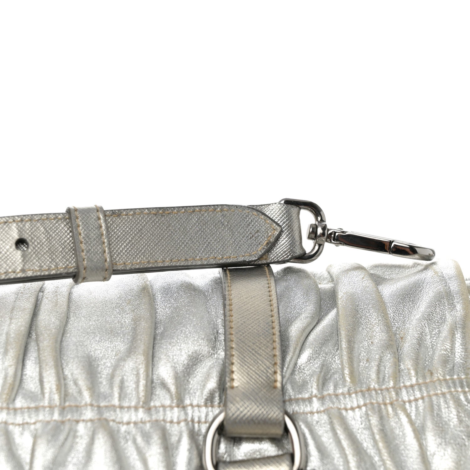 Prada Metallic Nappa Gaufre Messenger Tote Argento 18 of 19