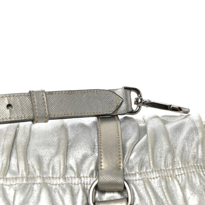 Prada Metallic Nappa Gaufre Messenger Tote Argento 18 of 19