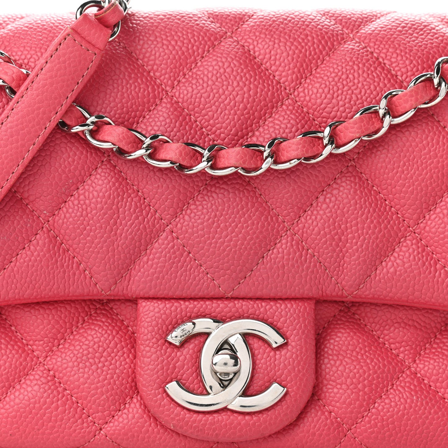 Caviar Quilted Medium Easy Flap Coral