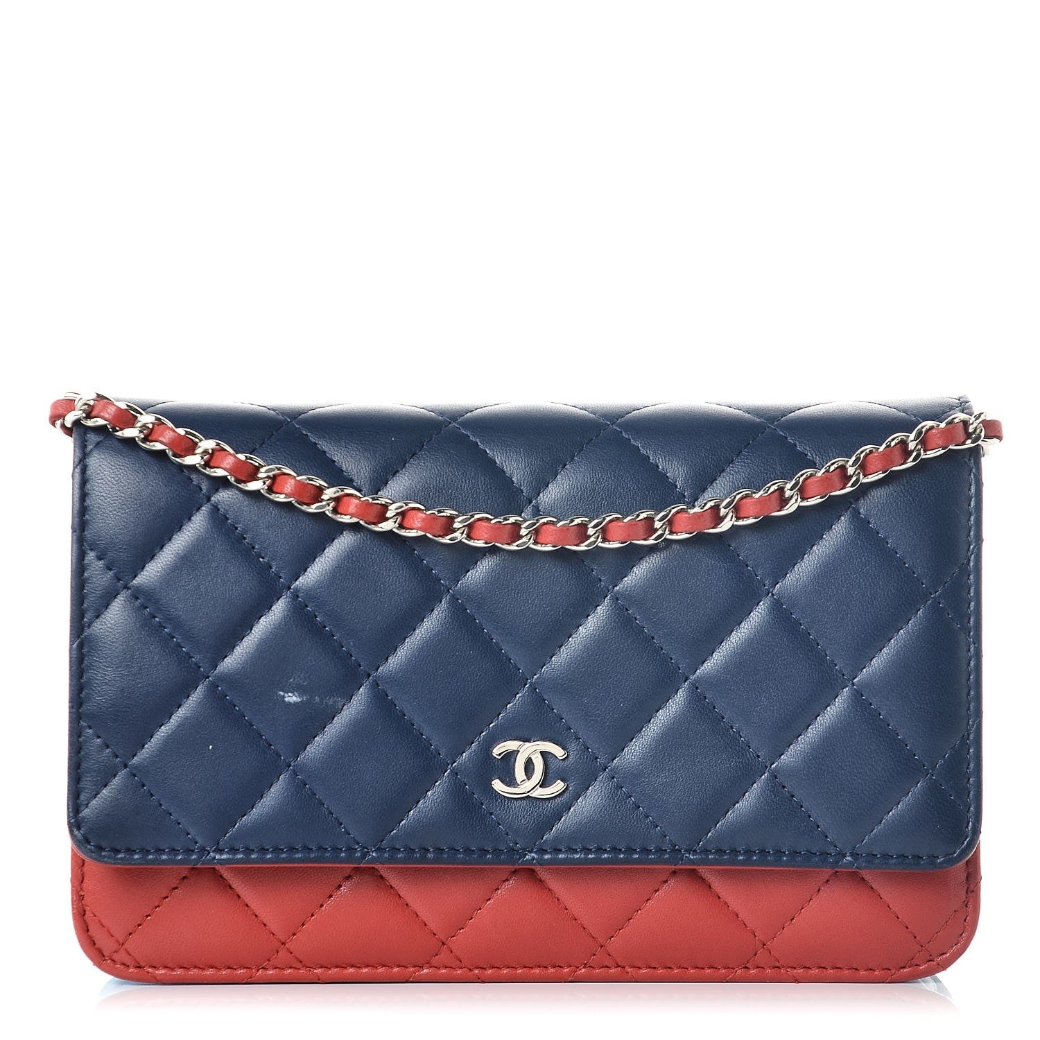 Chanel Lambskin Quilted Tri-Color Wallet On Chain WOC Red 1 of 10