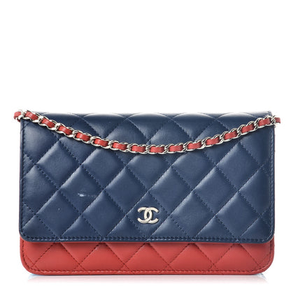 Chanel Lambskin Quilted Tri-Color Wallet On Chain WOC Red 1 of 10