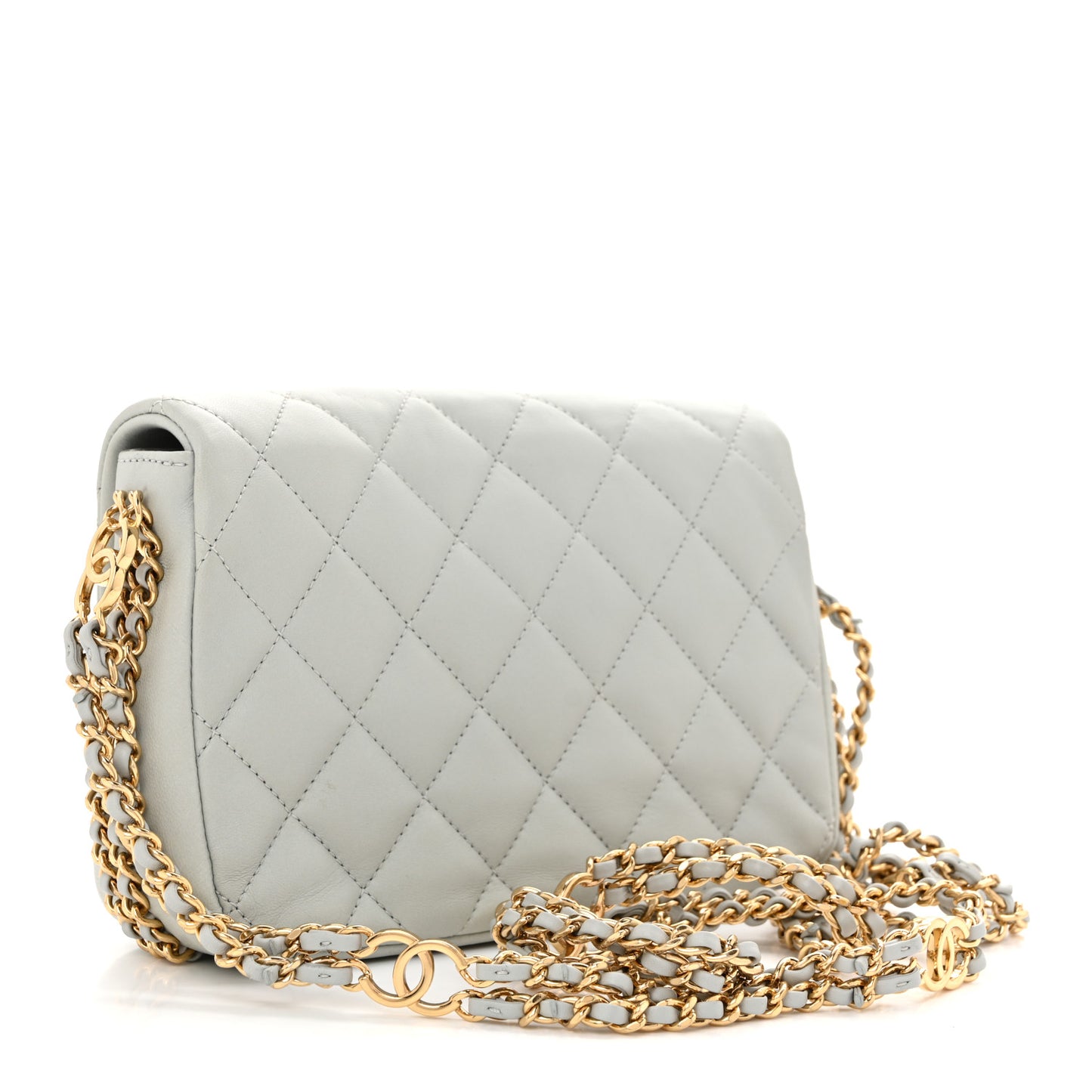 Lambskin Quilted Mini CC You Flap Light Grey