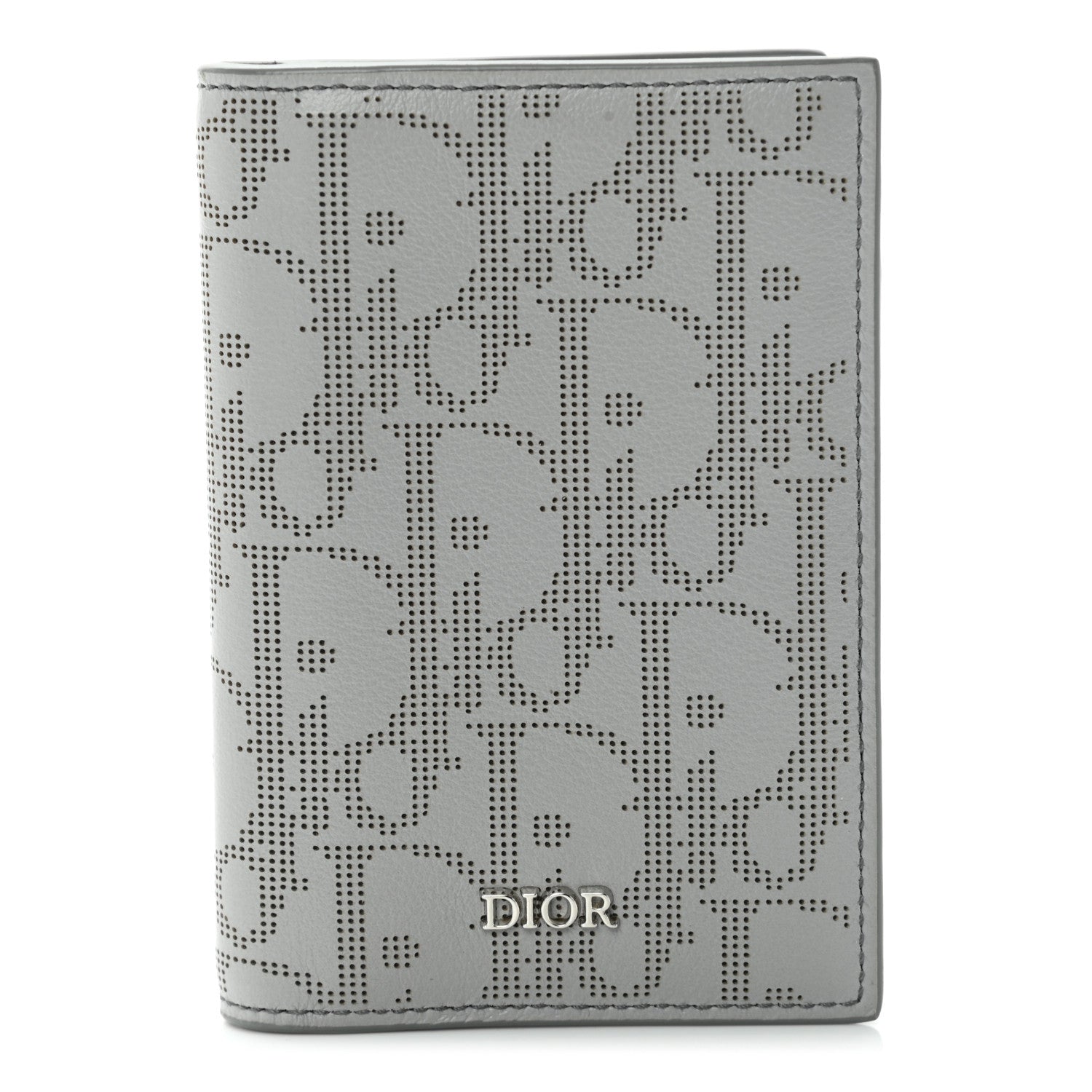 Christian Dior Calfskin Perforated Oblique Bi-Fold Card Holder Grey 1 of 10