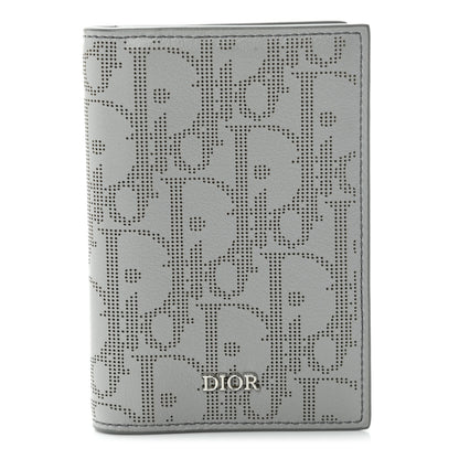 Christian Dior Calfskin Perforated Oblique Bi-Fold Card Holder Grey 1 of 10