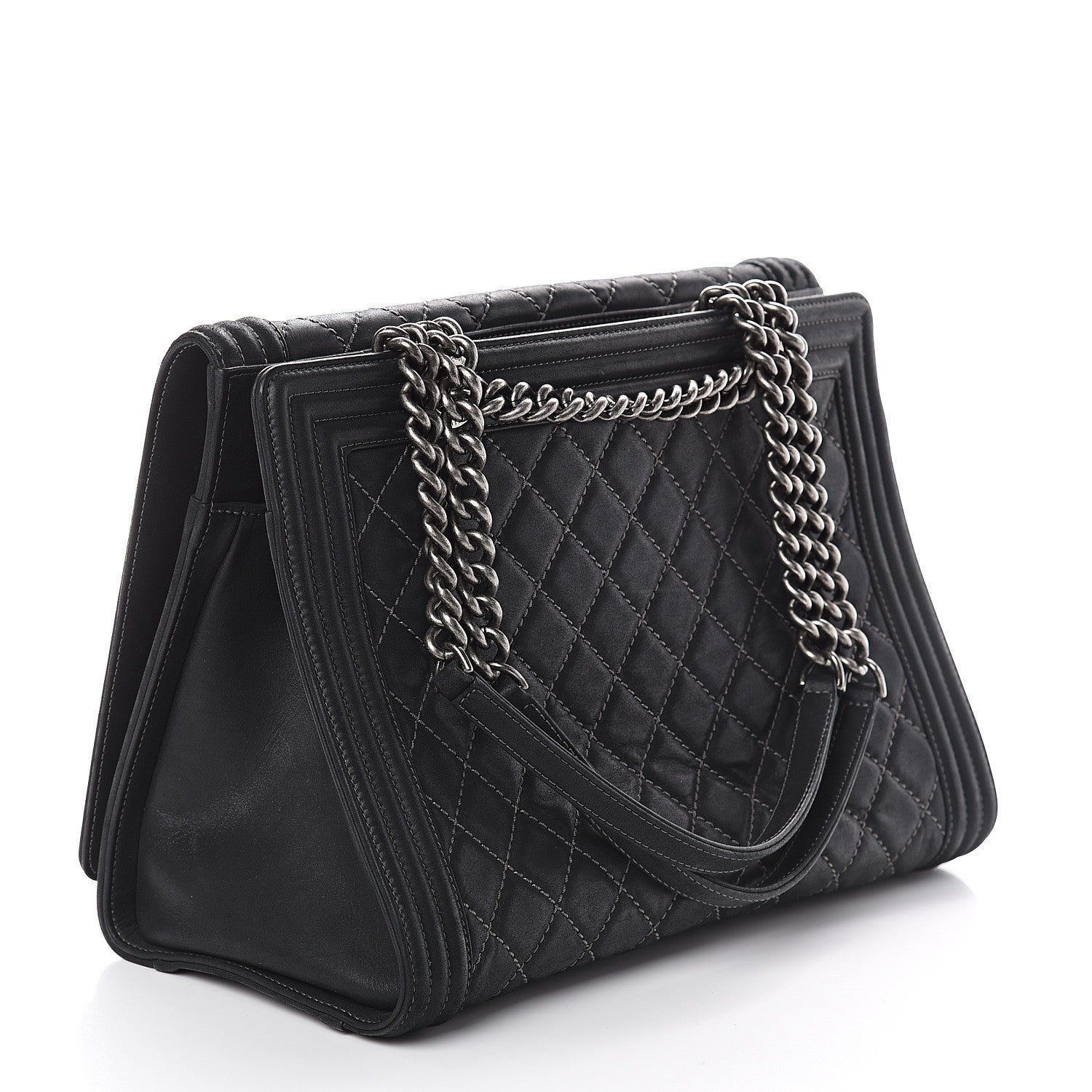 Chanel Calfskin Stitched Large Boy Shopping Tote Black 2 of 9