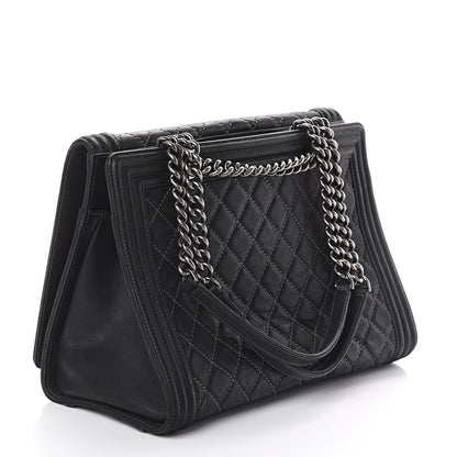 Chanel Calfskin Stitched Large Boy Shopping Tote Black 2 of 9