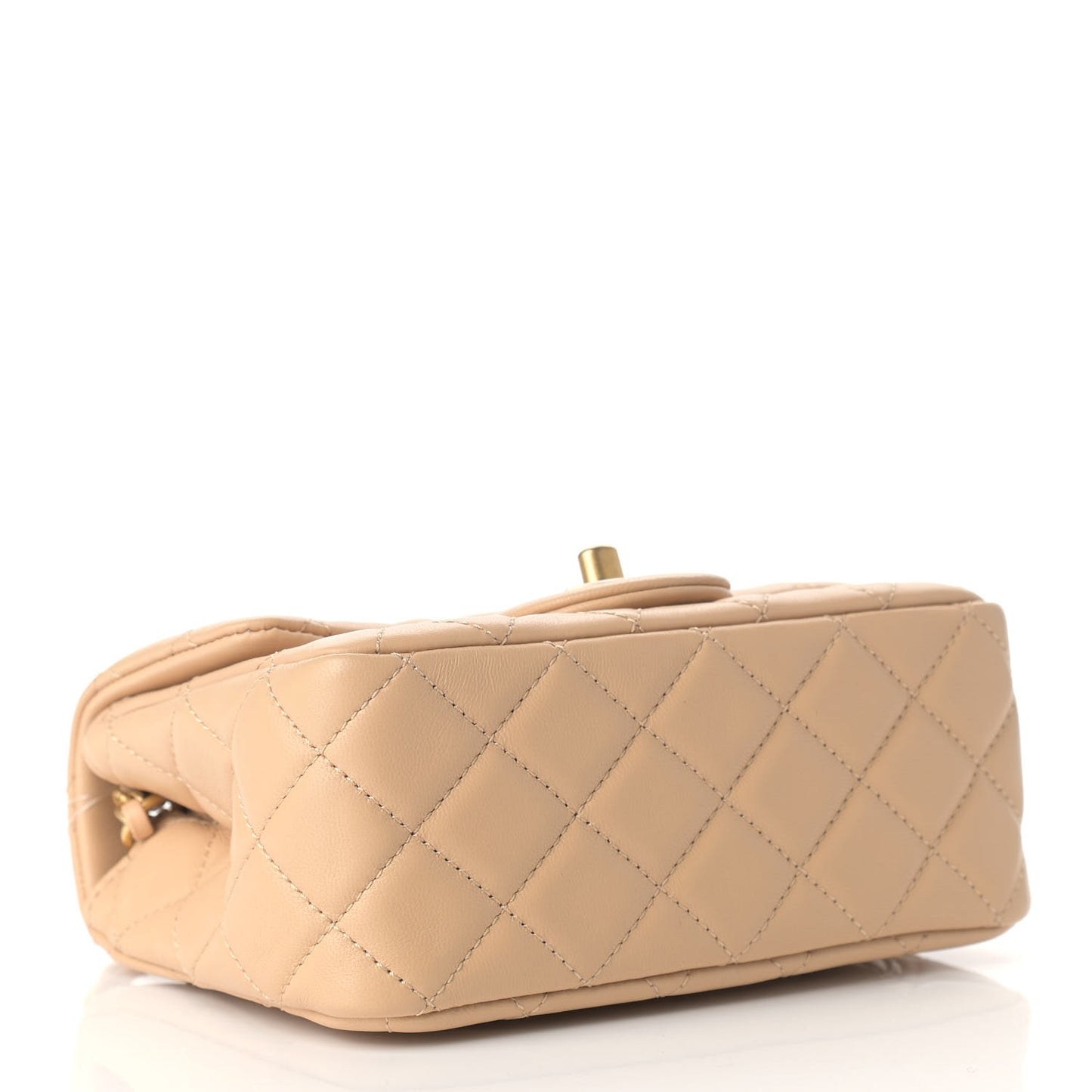 Lambskin Quilted Mini Pearl Crush Flap Beige