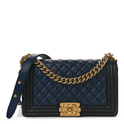 Chanel Lambskin Quilted Bi-Color Medium Boy Flap Black Navy 1 of 12