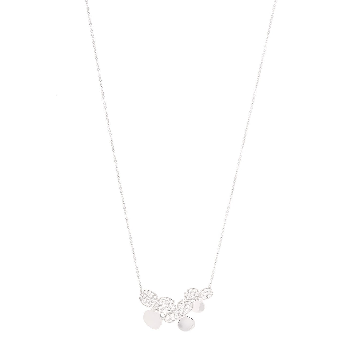 Platinum Diamond Mini Paper Flowers Cluster Pendant Necklace