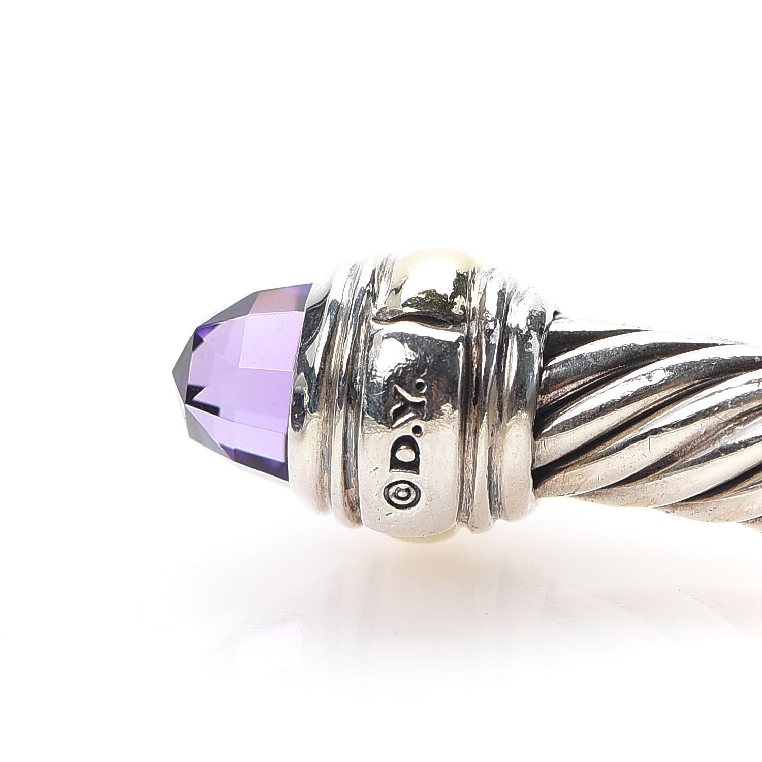 David Yurman Sterling Silver 14K Yellow Gold Amethyst 5mm Cable Classics Bracelet 5 of 5