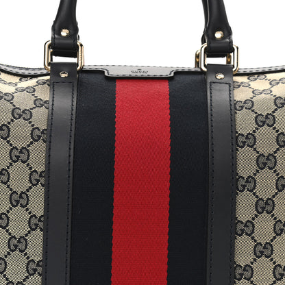 Gucci Monogram Selleria Calfskin Vintage Web Medium Boston Beige Blue 8 of 10