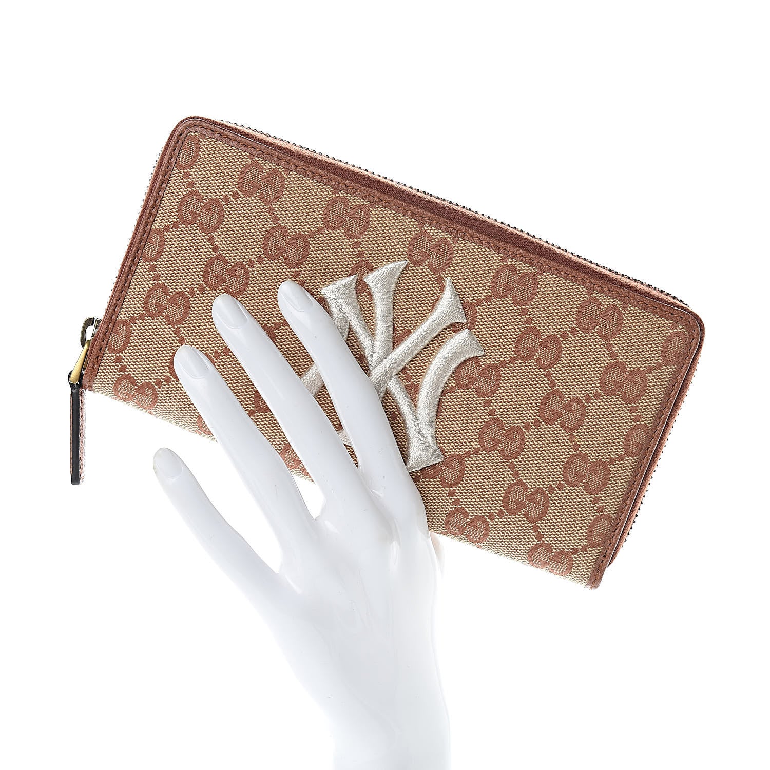 Gucci X MLB GG Monogram NY Yankees Zip Around Wallet Beige Ruggine Ivory 2 of 7