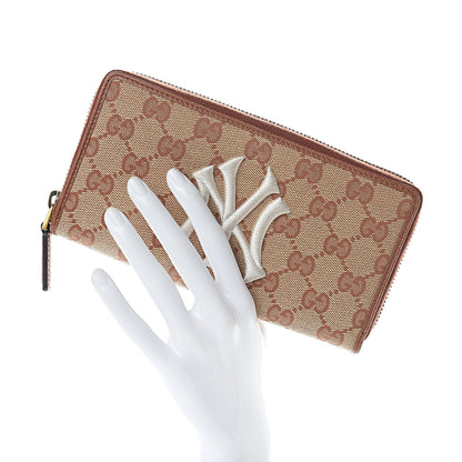 Gucci X MLB GG Monogram NY Yankees Zip Around Wallet Beige Ruggine Ivory 2 of 7