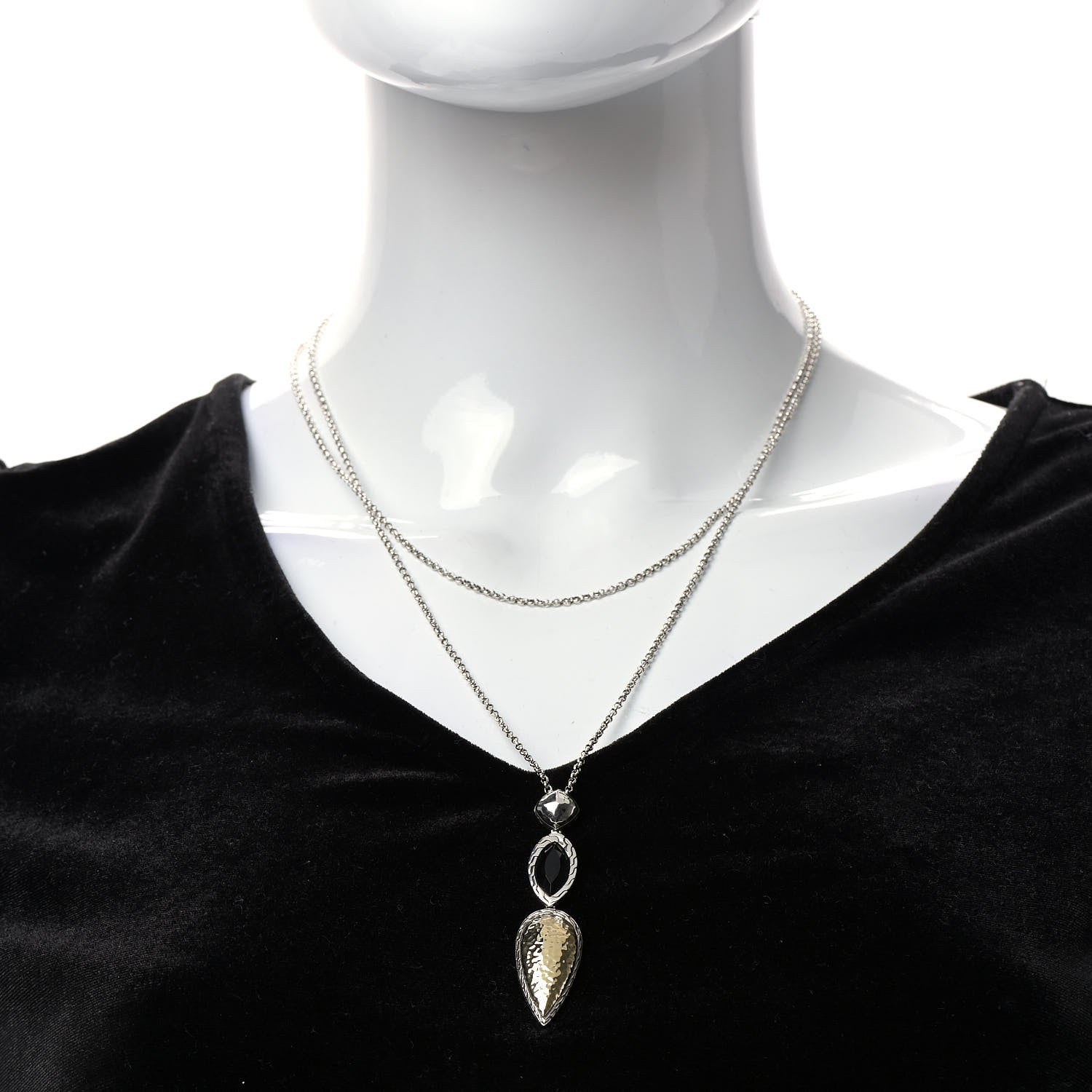 John Hardy Sterling Silver 18K Yellow Gold Onyx Classic Chain Drop Pendant Necklace 2 of 5