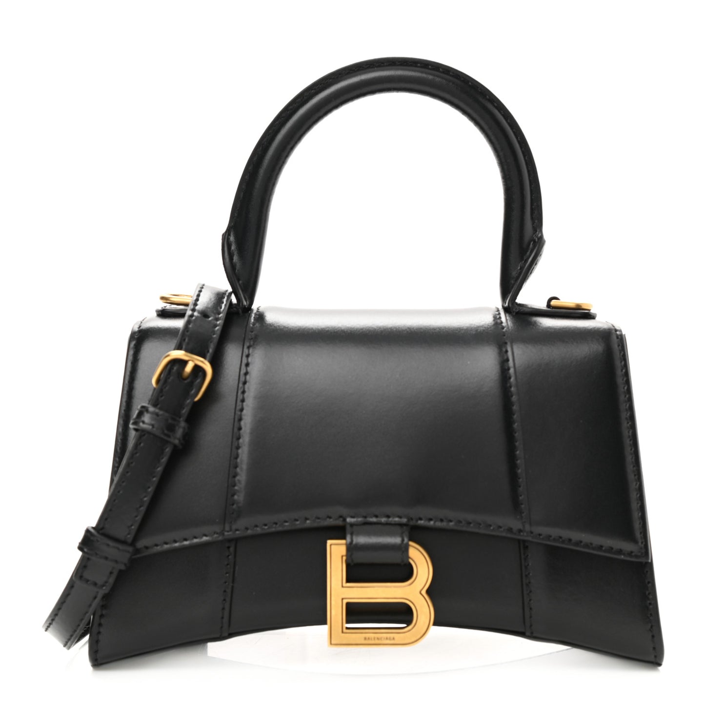 Shiny Box Calfskin Hourglass Top Handle Bag Mini Black