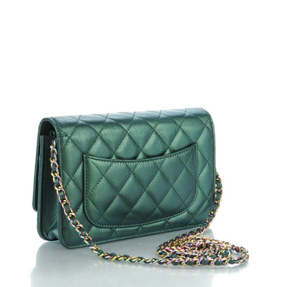 Chanel Iridescent Goatskin Quilted Wallet On Chain WOC Green 3 of 8
