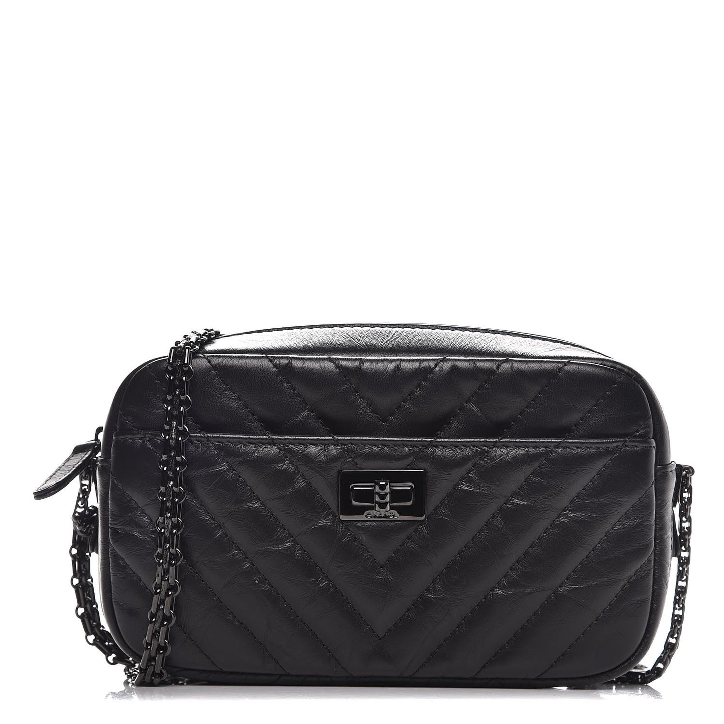 Aged Calfskin Chevron Mini Reissue Camera Case So Black