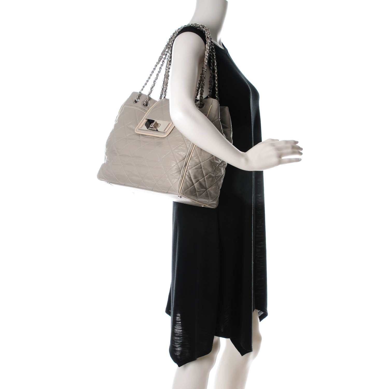 Chanel Glazed Lambskin Quilted North South Large Tote Grey 2 of 7