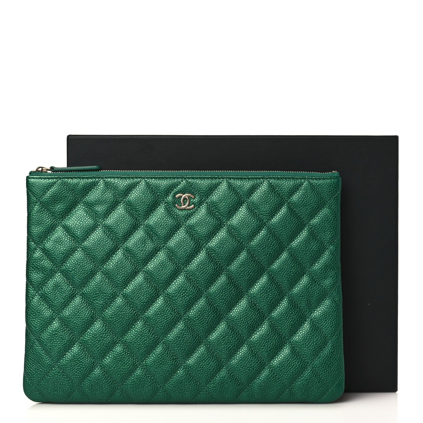 Metallic Caviar Quilted Medium Cosmetic Case Green