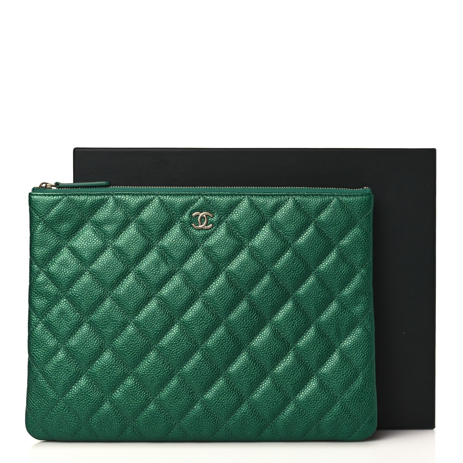 Chanel Metallic Caviar Quilted Medium Cosmetic Case Green 8 of 8