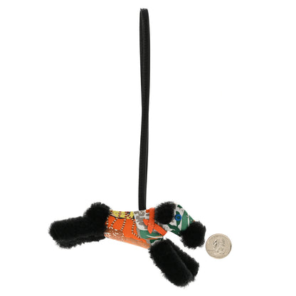 Hermes Milo Lambskin Shearling Silk Budy Charm Black Multicolor 2 of 4
