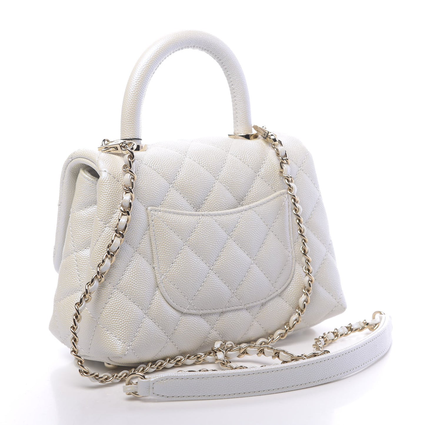 Iridescent Caviar Quilted Extra Mini Coco Handle Flap White