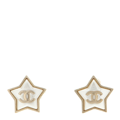 Chanel Resin Metal CC Star Earrings Gold Pearly White 1 of 4