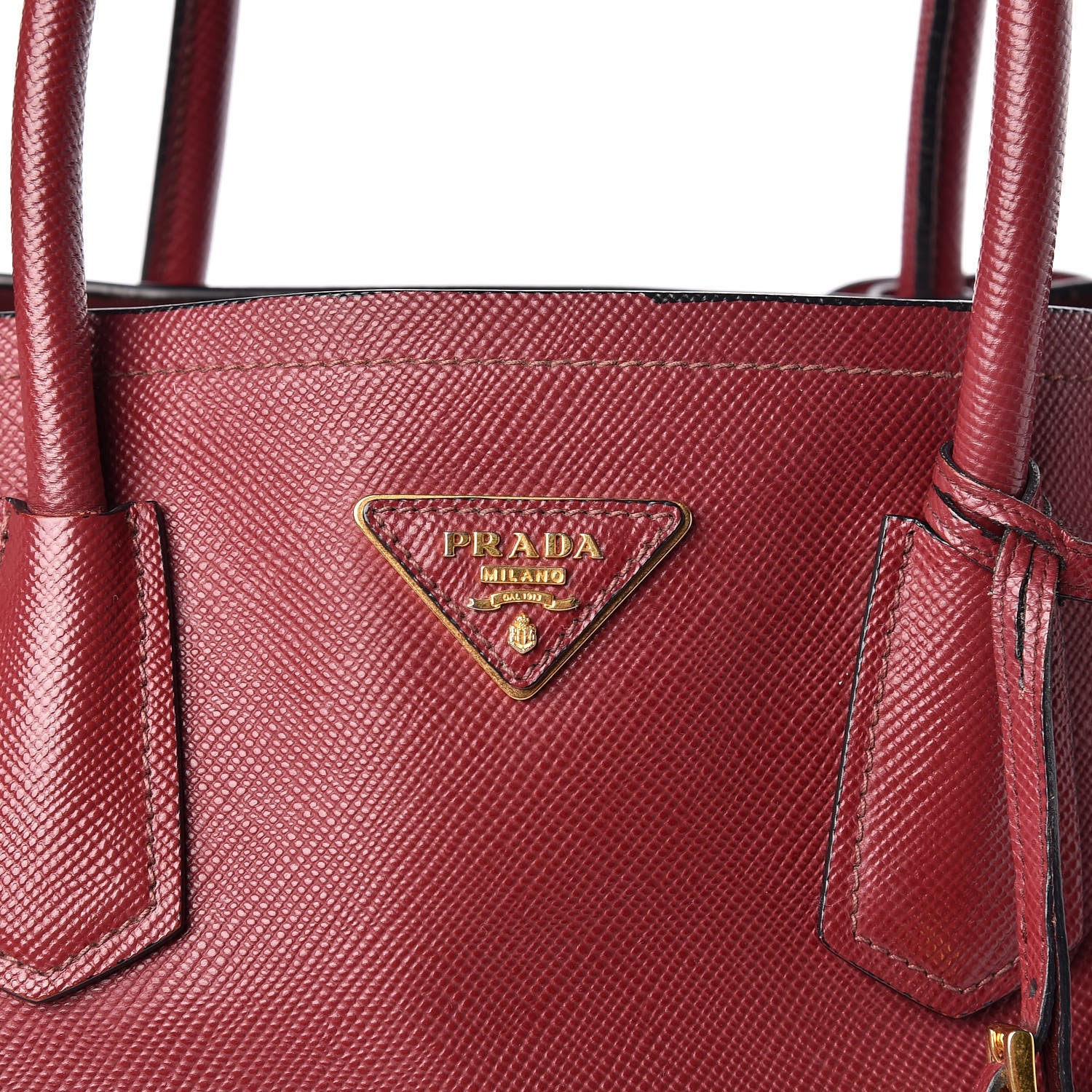 Prada Saffiano Cuir Large Double Bag Cherry 10 of 14