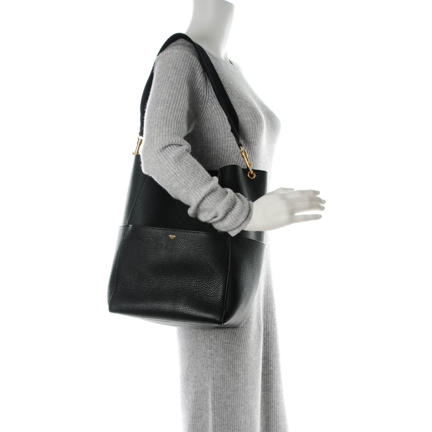Goatskin Sangle Bucket Bag Black