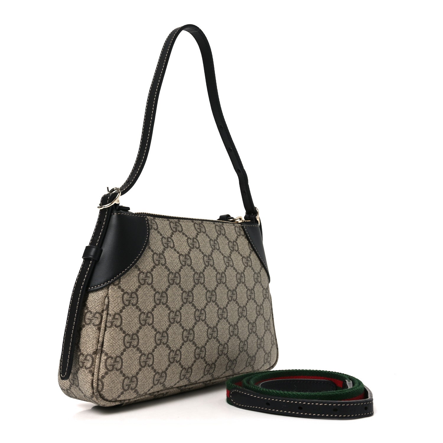 Gucci GG Supreme Monogram Textured Calfskin Small Emblem Shoulder Bag Beige Black 3 of 10