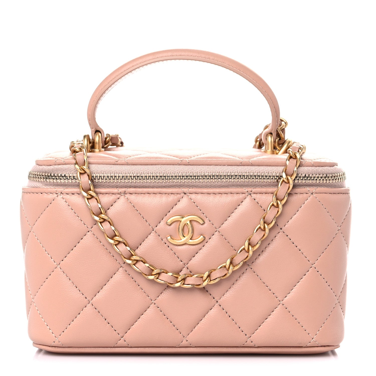 Chanel Lambskin Quilted Small Top Handle Vanity Case With Chain Beige 1 of 10