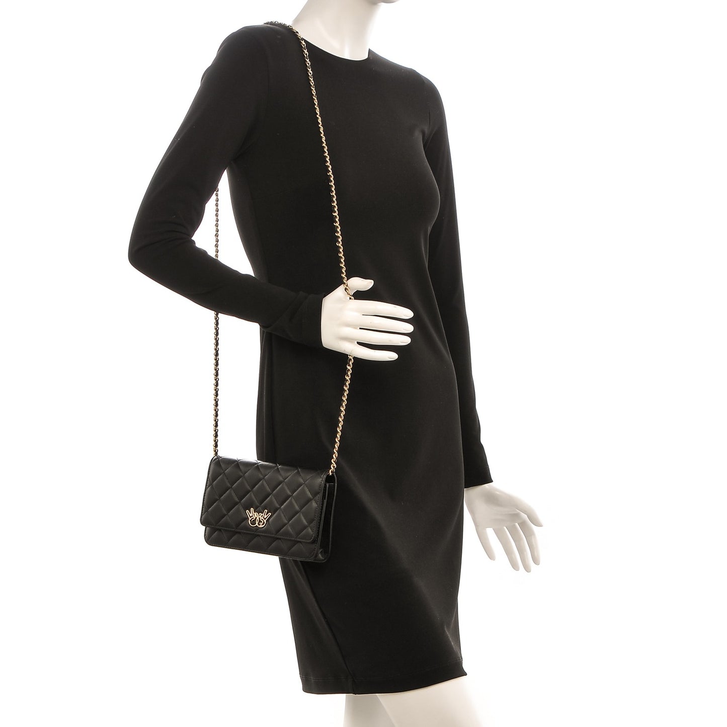 Lambskin Quilted Emoticon Wallet On Chain WOC Black