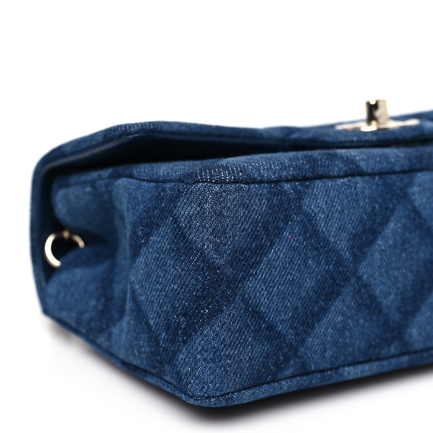 Printed Denim Quilted Mini Rectangular Flap Dark Blue