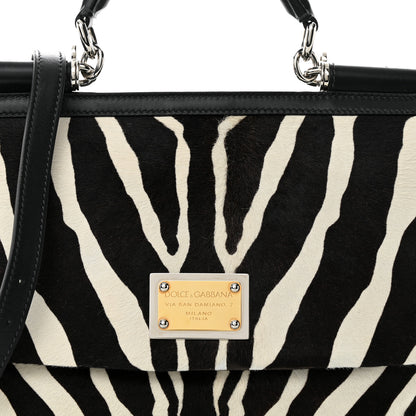 Dolce & Gabbana Calf Hair Zebra Print Large Miss Sicily Satchel Black White 7 of 13
