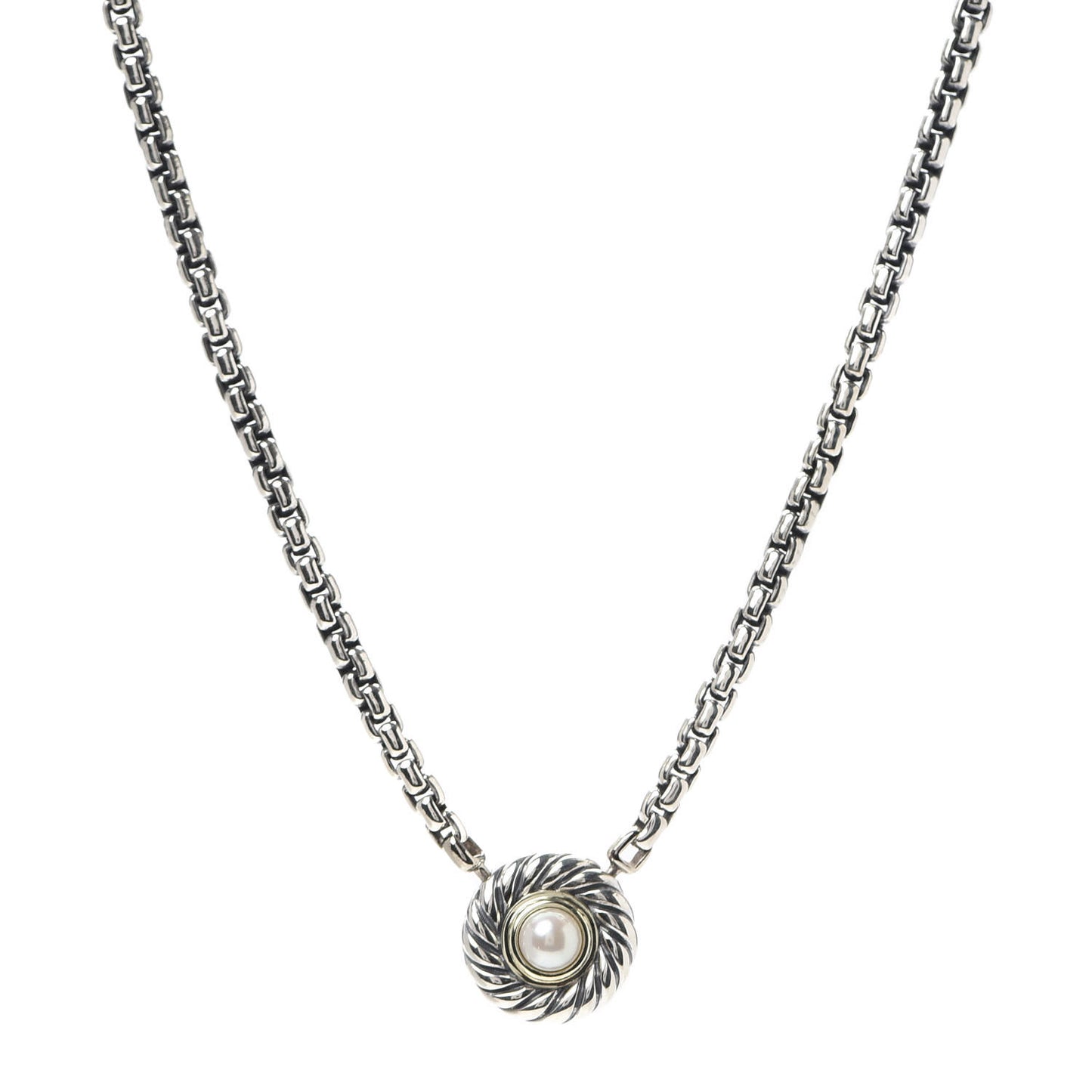 Sterling Silver 14K Yellow Gold Pearl 12mm Cookie Pendant Necklace
