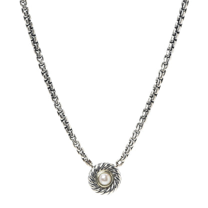 David Yurman Sterling Silver 14K Yellow Gold Pearl 12mm Cookie Pendant Necklace 1 of 5