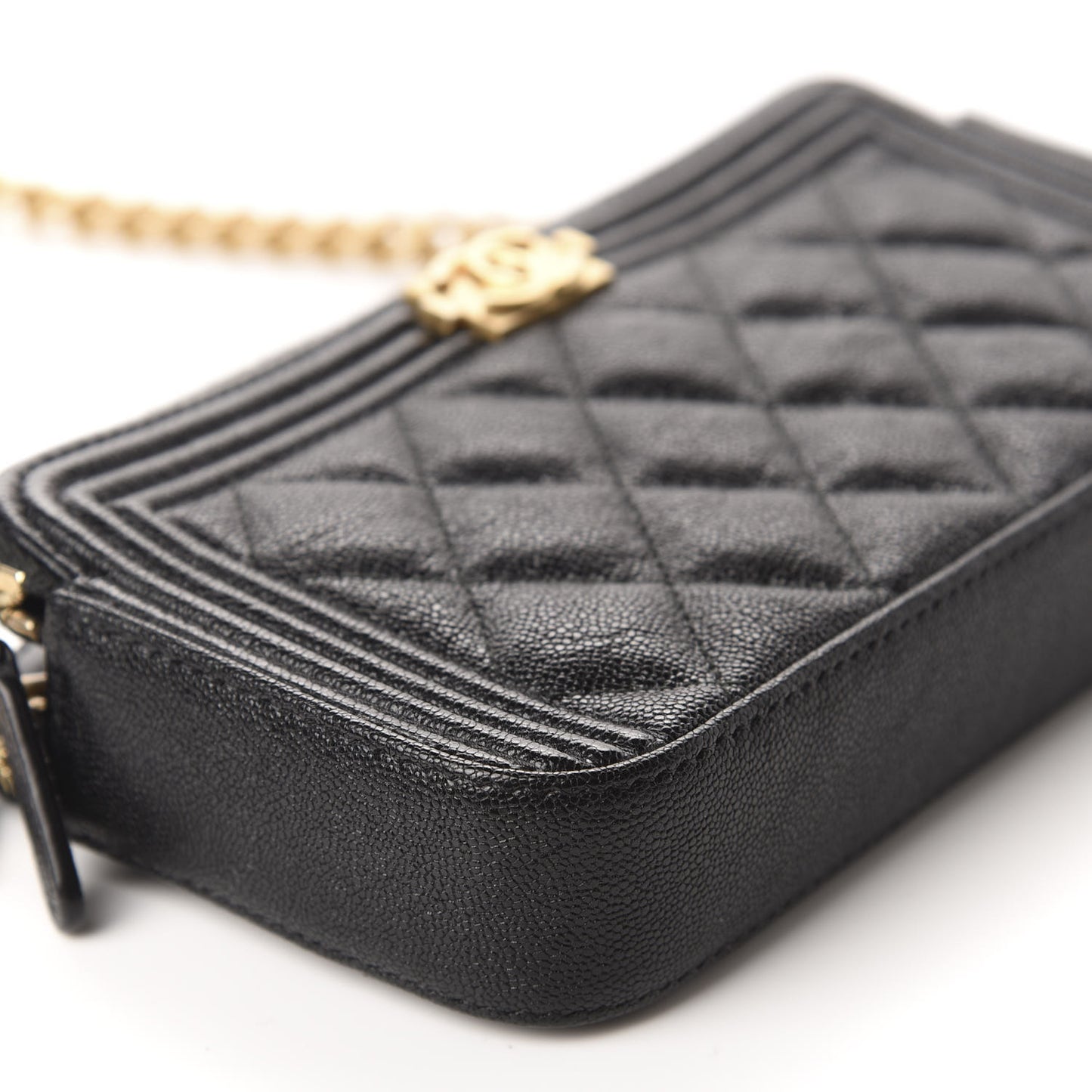 Caviar Quilted Small Boy Clutch With Chain Black
