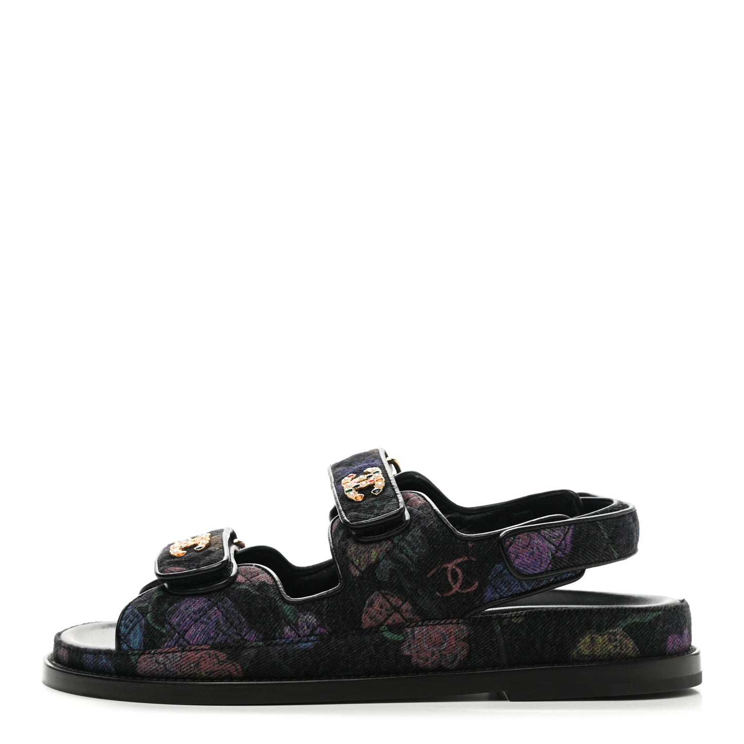 Denim Quilted Dad Sandals 37.5 Black Multicolor
