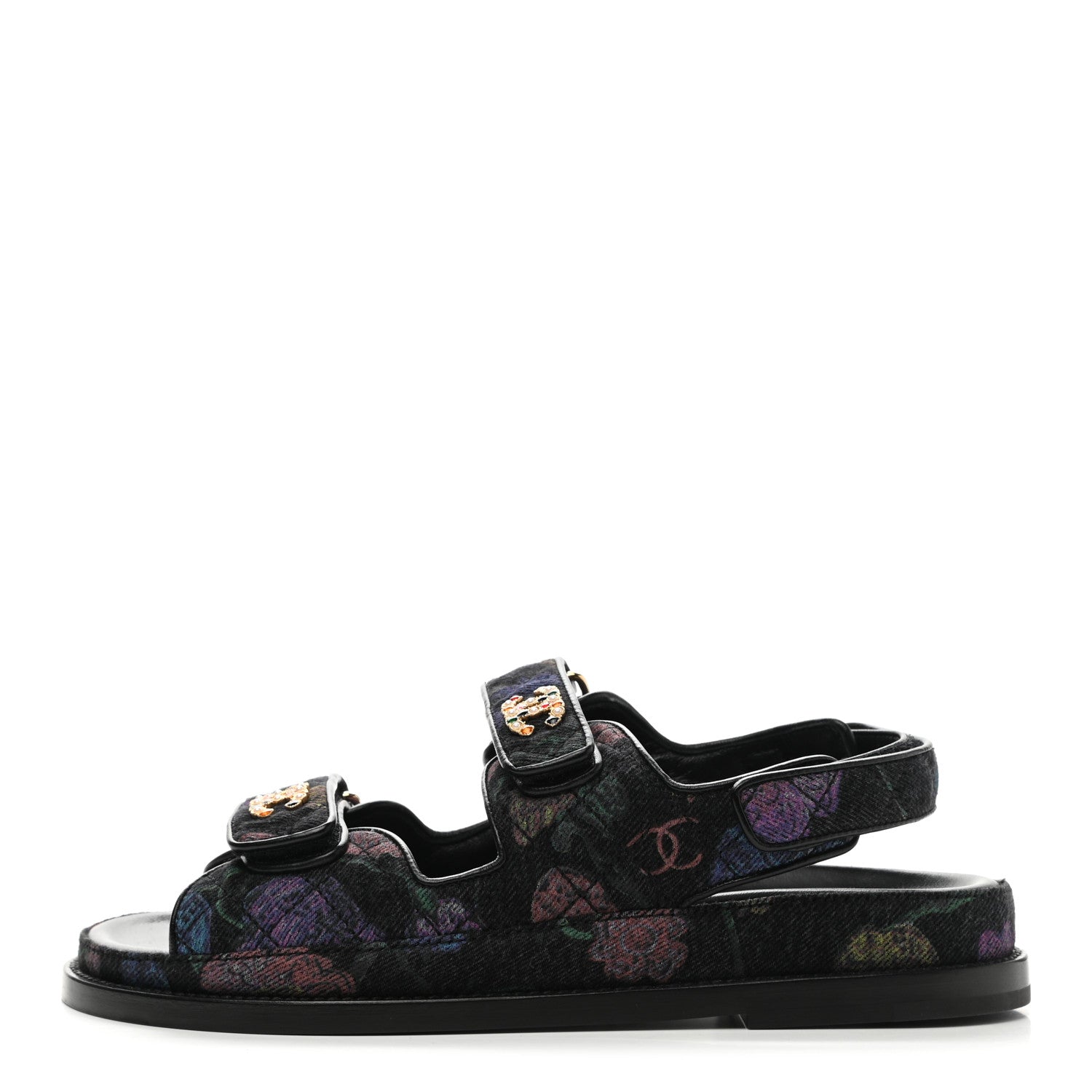 Chanel Denim Quilted Dad Sandals 37.5 Black Multicolor 1 of 10