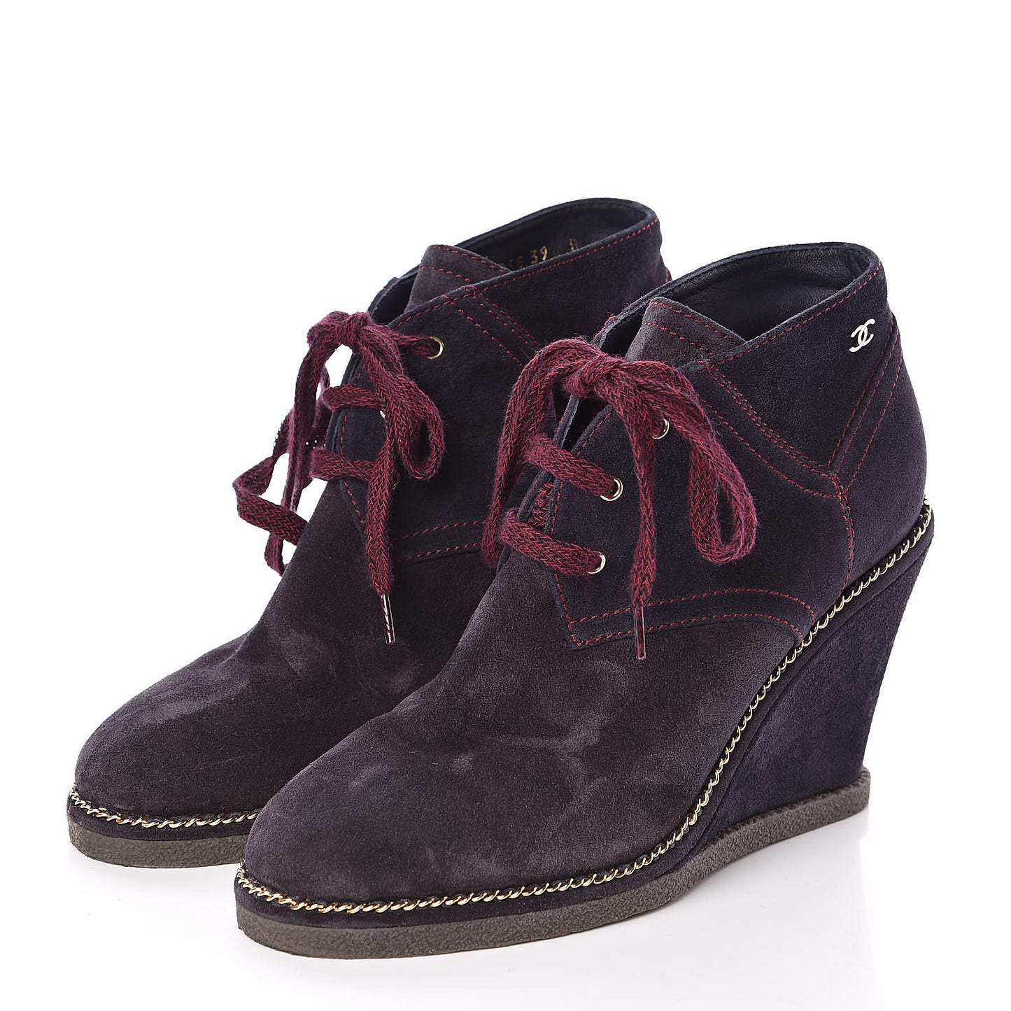 Suede Lace Up Wedge Booties 39 Navy