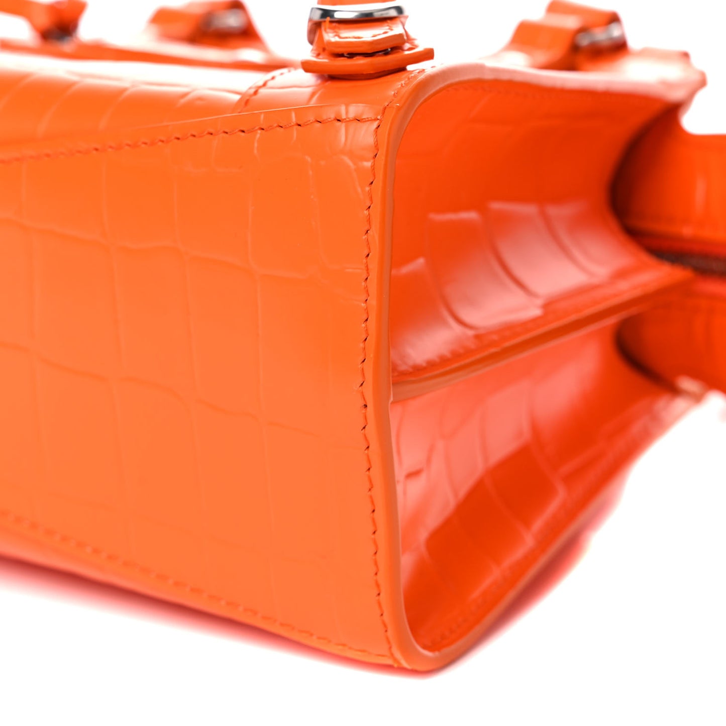 Semi Shiny Calfskin Crocodile Embossed Neo Classic Silver Hardware Mini City Orange