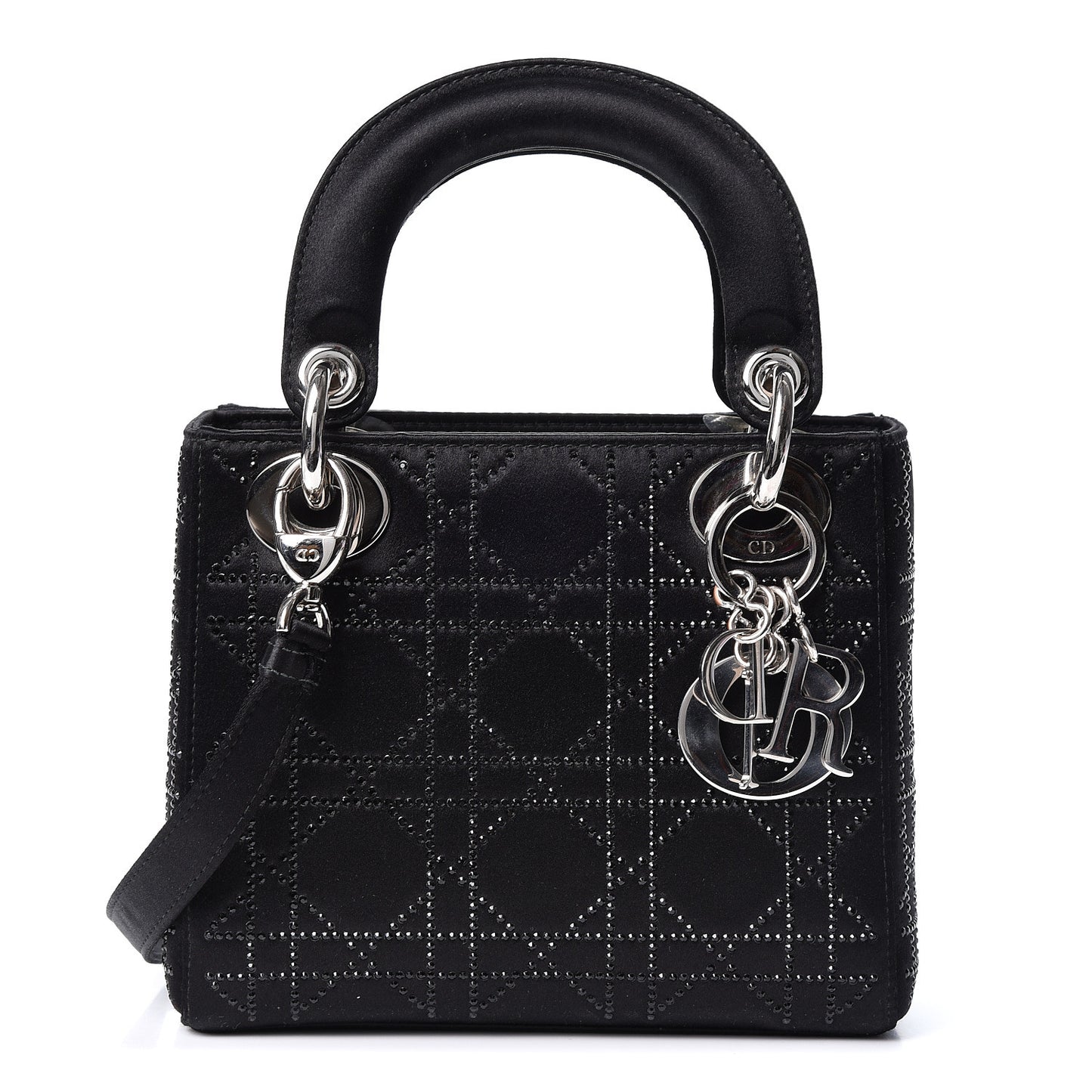 Satin Crystal Cannage Mini Lady Dior Black